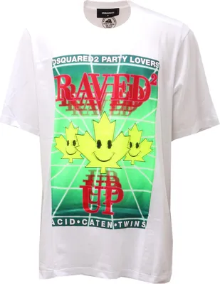 Produktbild von 8817AD maglia oversize uomo DSQUARED2 white/fluo green Baumwolle t-shirt man