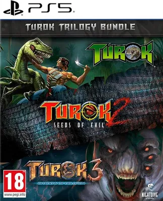 The image shows the cover art for the Turok Trilogy Bundle video game for PS5.