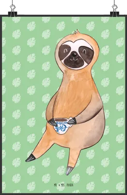 Produktbild von Mr. & Mrs. Panda Bild Faultier Kaffee DIN A2 - Tropengrün - Geschenk, Coffeelover, Wanddeko, Coffee, Coffeeaddict, Faultiere, drucke, Wandbild, Plakat