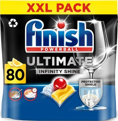 Produktbild von Finish Finish Ultimate Infinity Shine Zitrone Geschirrspüler Tabletten - 80 Kapseln - Viertel-Box