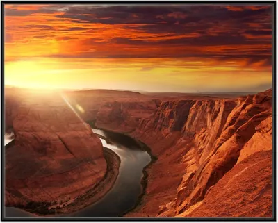 Produktbild von Wallario Wandbild Grand Canyon bei Sonnenuntergang, Größe: 40,30 x 50,30 cm, Poster mit schwarzem Aluminiumrahmen