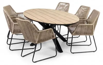 Produktbild von 7-teiliges Gartenset | 6 Mona Gartenstühle | Limasol Gartentisch | 220 cm | Oval