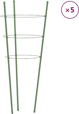 Obrázok produktu pre vidaXL Podpery na rastliny s 3 krúžkami 5 ks Zelená 75 cm Oceľ