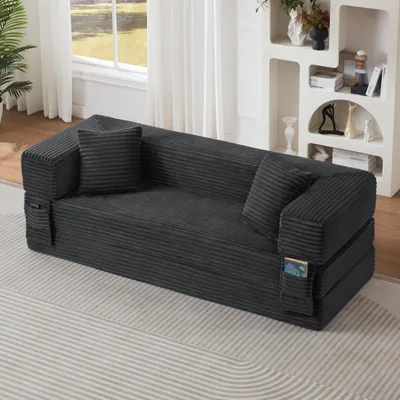 Immagine prodotto di MODFU, divano classico a due posti, divano relax con funzione letto, imbottitura in corda, set di sedute, design classico a forma quadrata, colore grigio scuro
