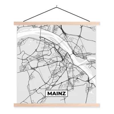 Produktbild von MuchoWow® Textilposter Mainz - Karte - Stadtplan - Deutschland 60x60 cm mit holzfarbenen Rahmen - Wanddekoration