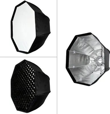 Obrázok produktu pre Prenosný osemuholníkový softbox s voštinovou mriežkou s rozmermi 80 cm/31,5 palca a držiakom Bowens pre blesk Speedlite
