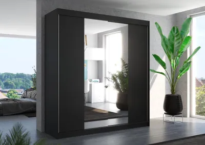 Obrázek produktu pro Šatní skříň se zrcadlem 200 cm GAPLIA - černá
