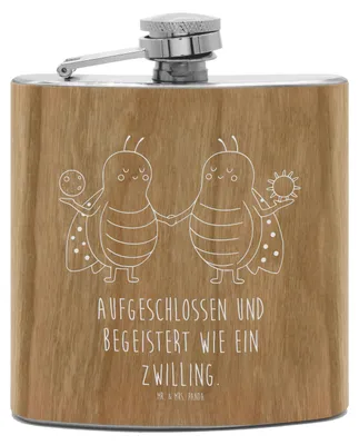 Produktbild von Mr. & Mrs. Panda Flachmann Sternzeichen Zwilling - Transparent - Geschenk, feldflasche, spirituosenflasche, Hip Flask, Glückskäfer, Zwillingsschwester, Aszendent