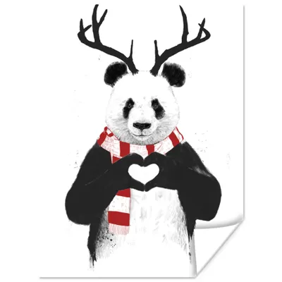 Produktbild von MuchoWow® Poster Panda - Geweih - Halstuch - Herz 60x80 cm - Schlafzimmer Dekoration