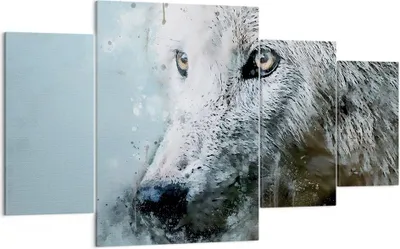 Produktbild von Bild auf Leinwand - Leinwandbild - 4 Teile - Weiß Der Wolf Bild - 160x90cm - Wand Bild - Wanddeko - Wandbilder - Leinwanddruck - Bilder - Wanddekoration - Leinwand bilder - Wandbild - DL160x90-4623