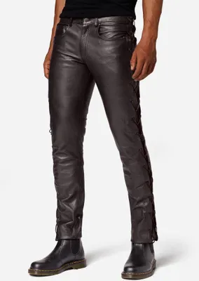 Immagine prodotto di Pantaloni stringati da uomo in pelle Cow Waxy - Brown / 38
