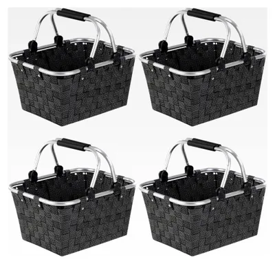 Produktbild von Einkaufskörbe 4er Set mit Griffen - 40 x 19,5 x 30 cm - Schwarz - Kunststoff - Tragekorb