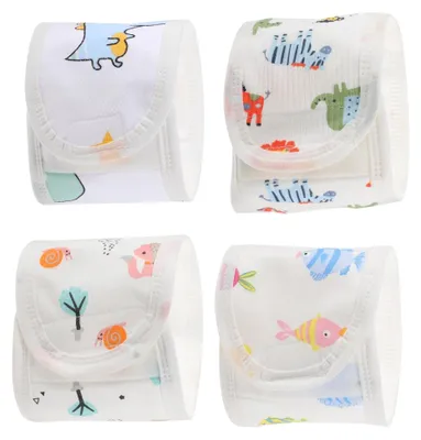 Produktbild von 4er Set Bauchbänder aus Baumwolle mit Cartoon-Motiven - Atmungsaktive Bauchgurte für Neugeborene zur Linderung von Koliken