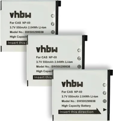 Produktbild von vhbw 3x Akku Ersatz für Casio NP-60 für Kamera (550 mAh, 3,6 V, Li-Ion)