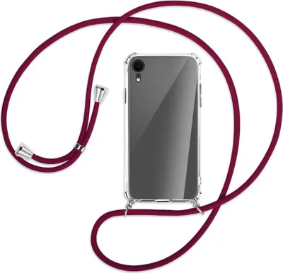 Produktbild von Handykette Backcover-Schutzhülle mit Band (Metall silberfarben) für Apple iPhone XR - dunkelrot