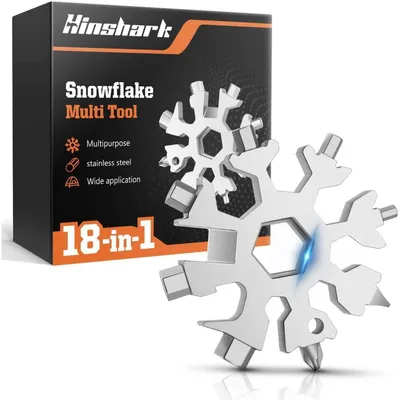 Image de Schneeflocken MultiTool 18 en 1, en acier inoxydable argenté, idéal pour un cadeau homme, un gadget pratique