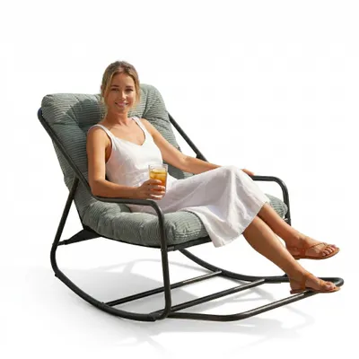 Immagine prodotto di LVHOM Poltrona a dondolo con braccioli, poltrona a dondolo in tessuto corduroy, poltrona relax moderna con struttura in metallo e imbottitura spessa, poltrona da lettura in stile scandinavo, verde