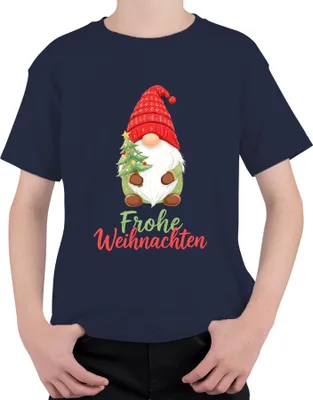 Produktbild von Frohe Weihnachten Wichtel Weihnachtsgnom Weihnachtsbaum Niedlich Uni Kinder T-Shirt, Navy, 140