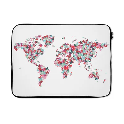 Produktbild von MuchoWow® Laptop Hülle 14 ZollWeltkarte - Farben - Schmetterlinge - Kinder - Jungen - Mädchen Laptoptasche - Laptoptasche - Stoßsicher - Schutzhaube