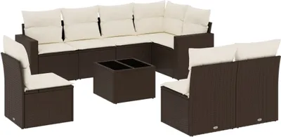 Produktbild von vidaXL 9-tlg. Garten-Sofagarnitur mit Kissen Braun Poly Rattan