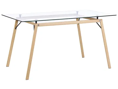 Zdjęcie produktu dla BELIANI Stół do jadalni jasne drewno przezroczysty szklany blat 140 x 80 cm industrialny