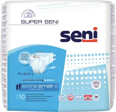Produktbild von Inkontinenzhosen Seni Super Extra Small, Hüfte 40 bis 60 cm(1 Karton: 12 x 10 Stück)>>>>