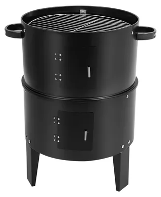 Produktbild von 3-in-1 Holzkohle- und Räuchergrill - Multifunktionaler Grill - Tragbar - Für draußen - Hitzebeständig - Metall - Schwarz