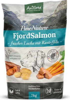 Produktbild von AniForte Lachs Trockenfutter für Hunde 7kg – Frischer Lachs mit Kartoffeln, Halbfeuchtes Trockenfutter getreidefrei & glutenfrei, Hundefutter trocken