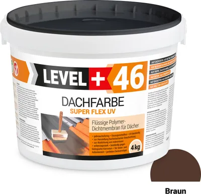 Produktbild von Dachfarbe elastische Sockelfarbe Dachlack UV-beständig Super Flex 4Kg Braun LEVEL+ RM46