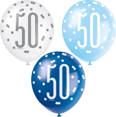 Produktbild von 6 Luftballons blau & silber Zahl 50