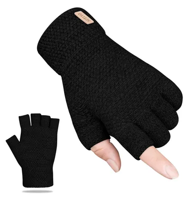 Immagine prodotto di Guanti senza dita, unisex, in cashmere, lavorati a maglia, caldi, color nero