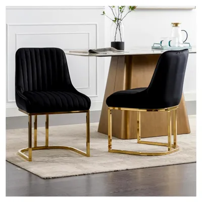 Produktbild von Esszimmerstühle 2er Set aus Samt, Küchenstühle für Esszimmer, Moderne Polsterstühle mit Metallbeinen, Essstühle für Küche und Wohnzimmer, Schwarz