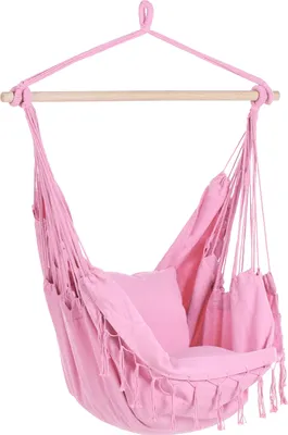 Produktbild von BELIANI Hängesessel Rosa aus Buchenholz und Baumwolle Schlafzimmer Wohnbereich Balkon Boho-Stil Modernes Design