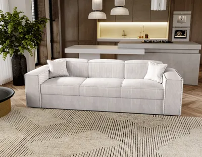 Obrázek produktu pro Besilio Möbel - Rozkládací pohovka 250 cm Santorini - Moderní pohovka, rozkládací pohovka, rozkládací pohovka - manšestrová tkanina - béžová & Poso 100
