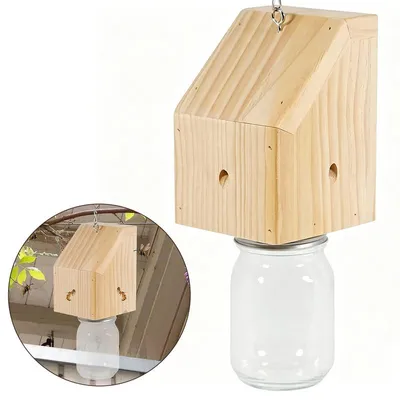 Produktbild von Holz Bienenfalle für Garten, Terrasse & Holzhaus, hängende Zimmermannsbienenfalle für Hausbesitzer & Outdoor Bereiche