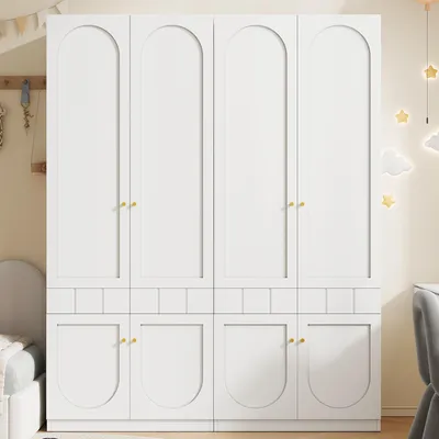 Immagine prodotto di Set di armadi, composto da 2 elementi, dimensioni 160 x 50 x 200 cm, colore bianco, con aste appendiabiti e cassetti
