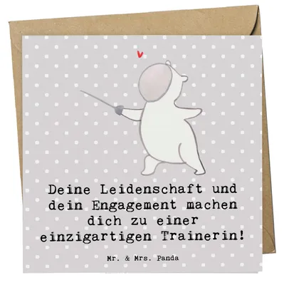 Produktbild von Mr. & Mrs. Panda Grußkarte Fechten Trainerin Einzigartig - Grau Pastell - Geschenk, Fechatelier, Danksagung, Fechtsport, Klappkarte, Sportart, anlasskarte, Sporttrainer