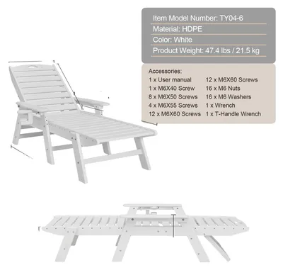 Image de Fauteuil inclinable, dossier réglable, capacité de charge de 181 kg, blanc