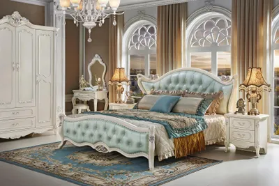 Image de Chambre à coucher design 6 pièces baroque rococo lit complet armoire de toilette table de nuit