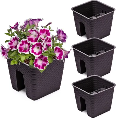 Produktbild von Satz von 3 Stck Balkonkiste 8,5 L Blumenkasten Geländerkasten Balkonkasten Geländertopf 27,2 cm x 27,2 cm H 22,5 cm Farbe Umbra Rattan-Imitat Quadrat aus Kunststoff Modern Glamour Geschenkdekoration