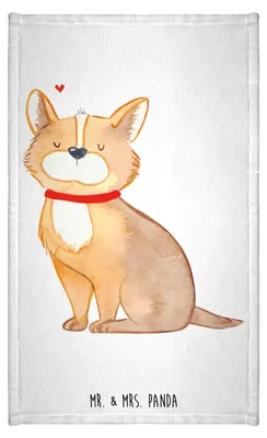 Produktbild von Mr. & Mrs. Panda Handtuch Hund Glück - Weiß - Geschenk, Frotteetuch, Gäste-WC, Liebe, Corgie, Sprüche, Spruch, baumwolle, Herz, Frotteehandtuch, Gästetuch