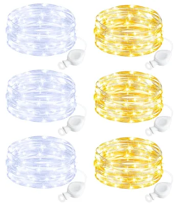 LED-Lichterkette 6er-Set, 2 m, 20 LEDs, warmweiß + kaltweiß, Batterie