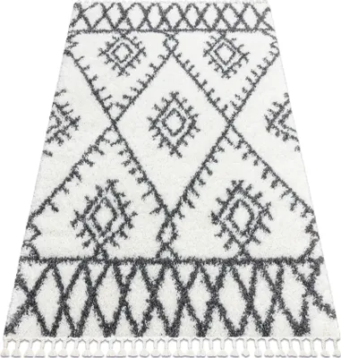 Zdjęcie produktu dla Dywan UNION 3481 Zygzak krem / szary Frędzle berberyjski marokański shaggy biały 120x170 cm