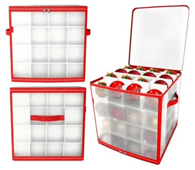 Produktbild von Aufbewahrungsbox für 64 Weihnachtskugeln – Transparente Box mit 4 Fächern für Christbaumschmuck und Weihnachtsdeko
