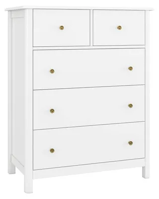 Produktbild von Kommode Weiß mit 5 Schubladen 74x40x94cm Beistellschrank Mehrzweckschrank
