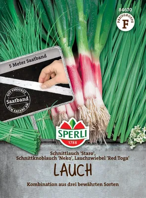 Produktbild von SPERLI Saatband Kombination Schnittlauch Staro Schnittknoblauch Neko Lauchzwiebel Red Toga 5 lfd. Meter