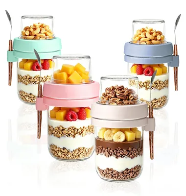 Müslibecher to go 4er-Set, 480+120 ml, doppelwandig, auslaufsicher