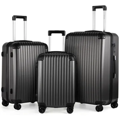 Image de Set de 3 valises de cabine, valises de voyage à coque rigide en ABS avec poignée télescopique, serrure à combinaison à 3 chiffres, coins renforcés, 56/66/76 cm