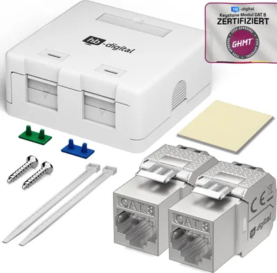 Produktbild von hb-digital Set Anschlussbox 2-Port Keystone Module CAT 8