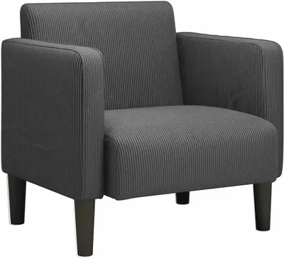 Produktbild von Dunkelgrauer Cordstoff-Sessel, 69 x 68 x 74,5 cm, mit Armlehnen sowie Feder-Schaum-Polsterung und platzsparendem Design für Wohnzimmer, Schlafzimmer und Büro